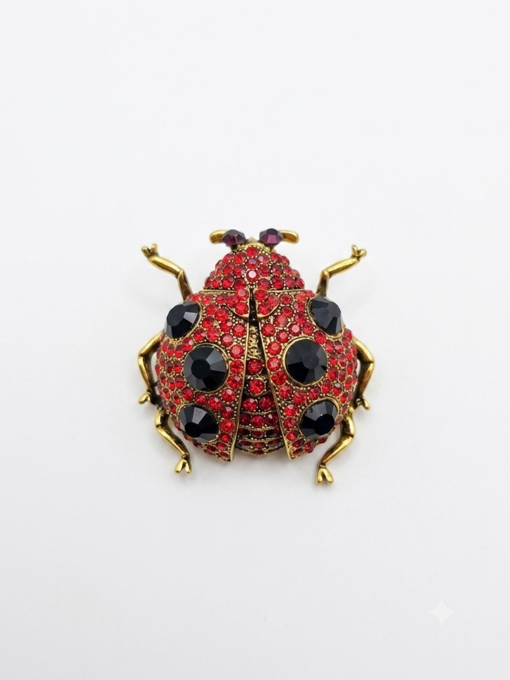 Red Crystal Ladybug Brooch Pin - Gold Tone Accent